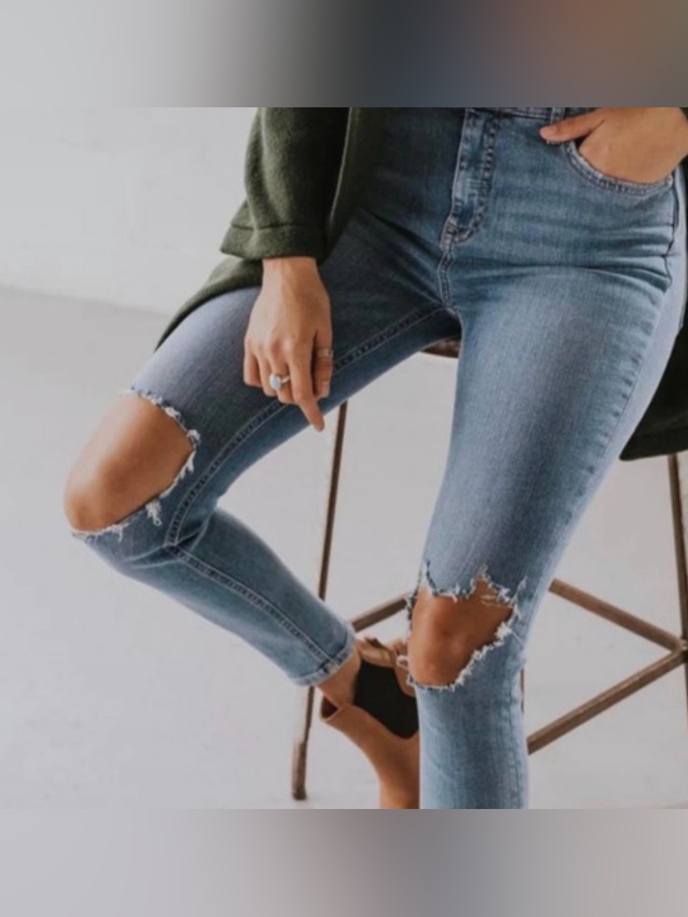 Free People Light Blue Ripped Skinny Jeans